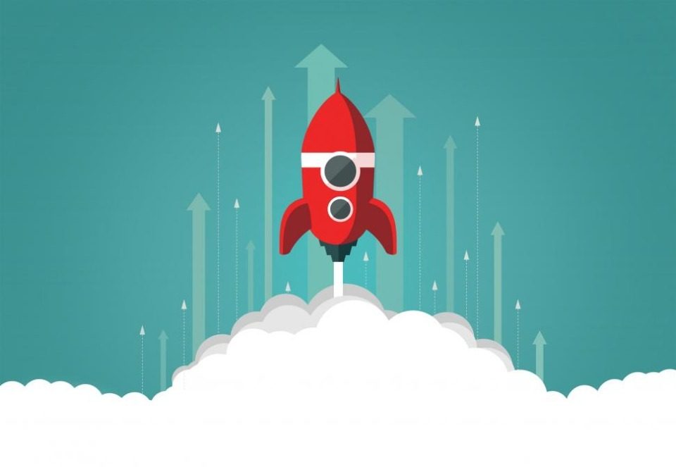rocket shape taking of representing start-up success