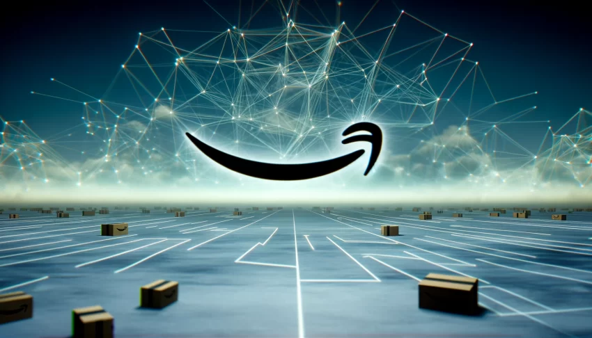 the amazon logo at the centre surrounded by an expansice supply chain network