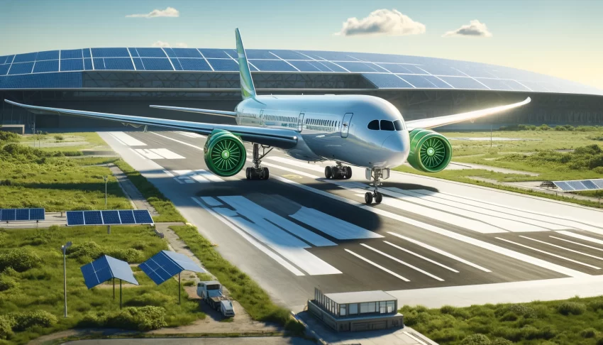 A sustainable airplane, designed to showcase the future of eco-friendly aviation.