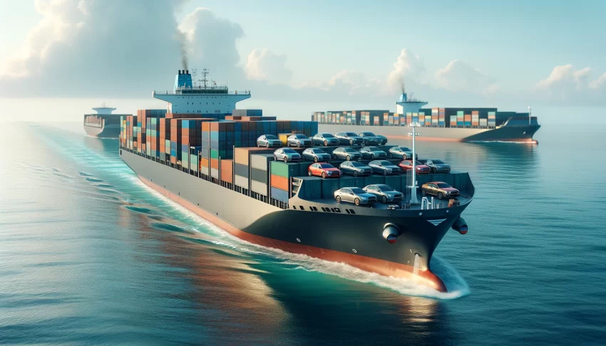 image of cars on container ship