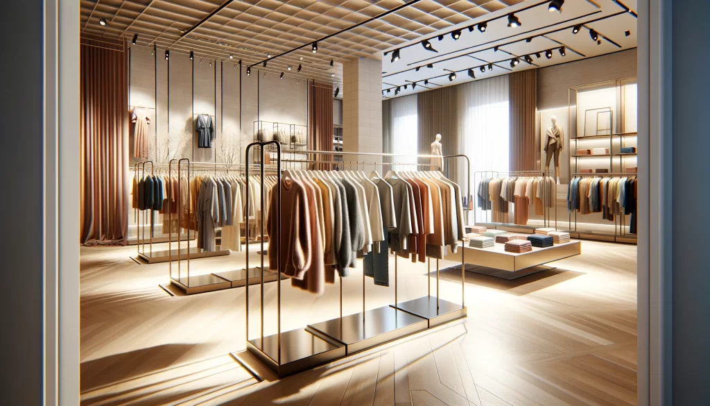 clothes in racks in a high end store