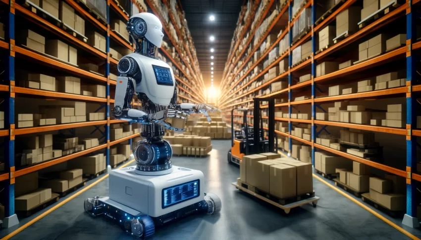The AI robot operating in a warehouse.