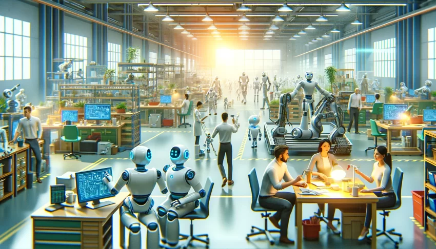 Robots working alongside people in the workplace.