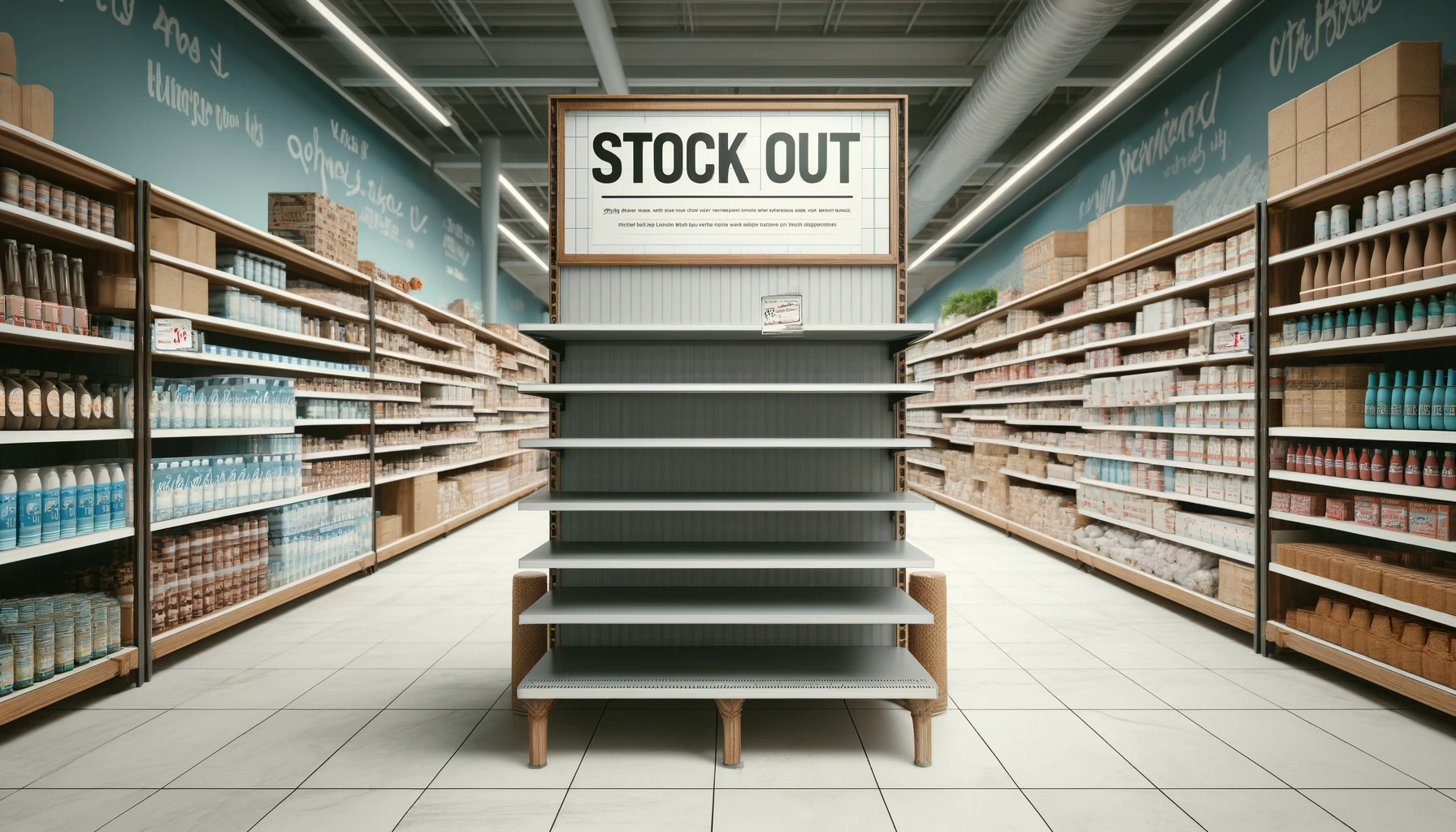 A shelf in a grocery store with a stock out