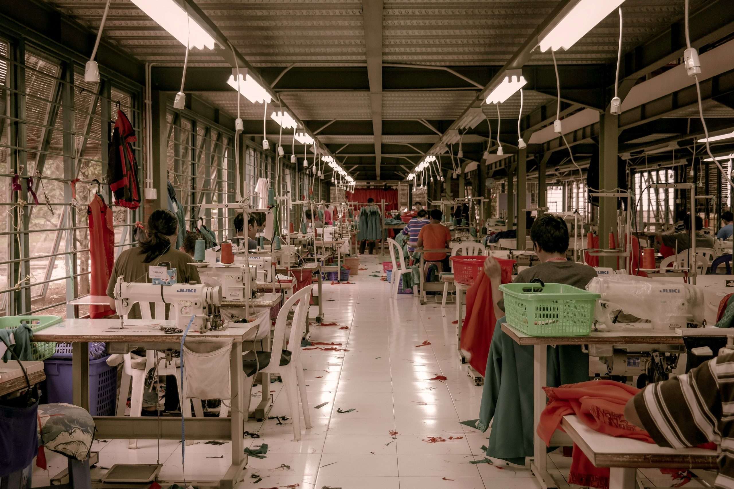 Workers in a foreign factory.