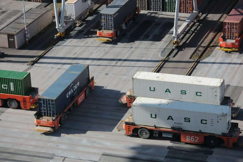 A yard with lorries.