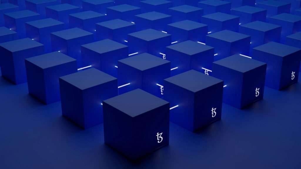 A blue image of a series of blocks representing blockchain.