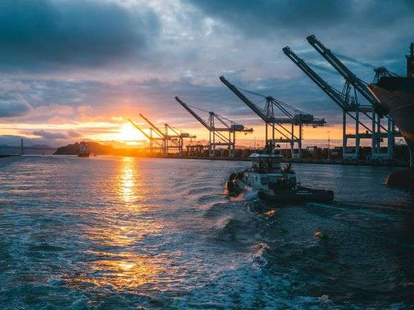 View of a shipping port.