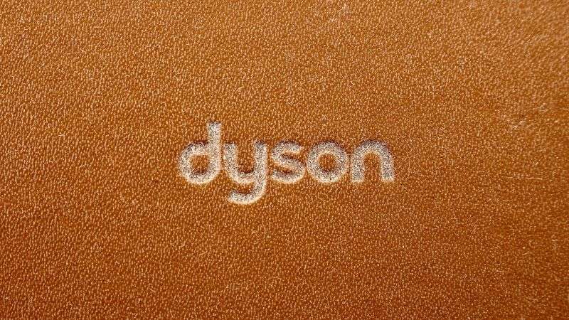 An image of the Dyson logo displayed on brown leather.