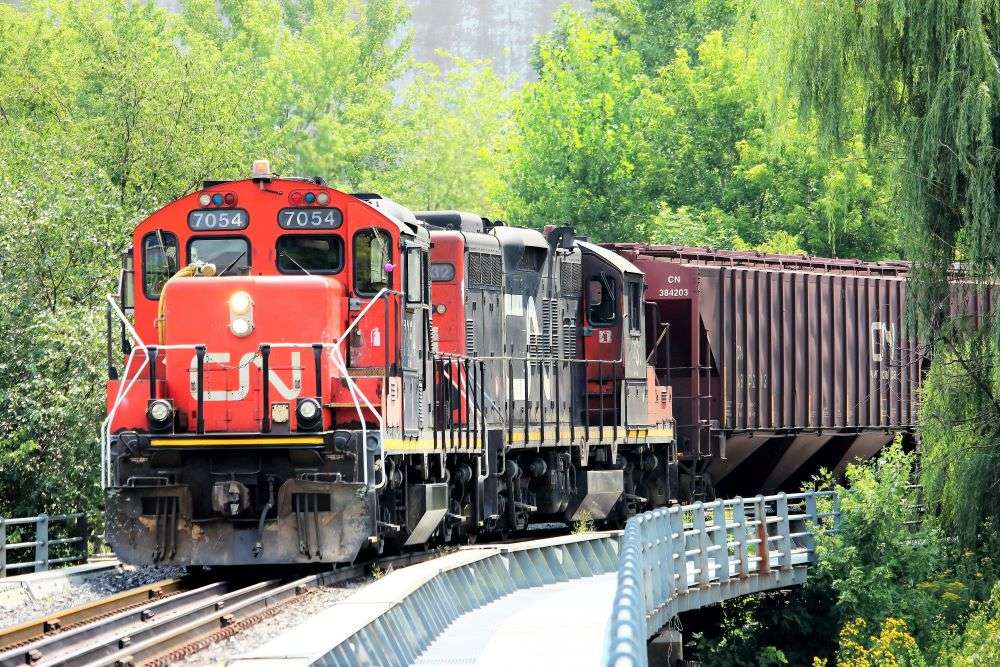 A cargo trail on a track in Canada where embargos are beginning.