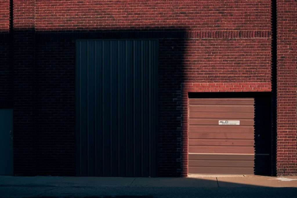 Door of a warehouse seen from outside.